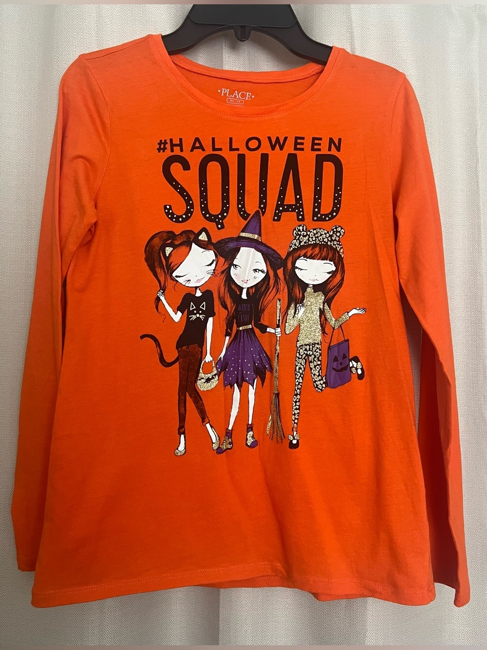 The Children’s Place Girls XL 14 Halloween Squad Orange Long Sleeve Tee